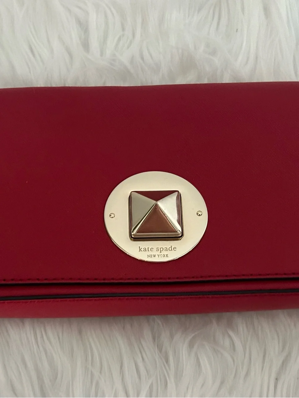 Kate Spade New York Red Saffiano Leather Turnlock Envelope Clutch Wallet